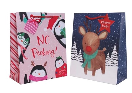 Christmas Gift Bag Reindeer/Penguin Large ( 26 X 32 X 12cm) - Click Image to Close
