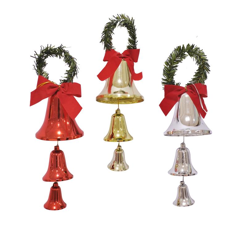 Shiny Bells 3 Pack & Bow Tinsel Hanger - Click Image to Close