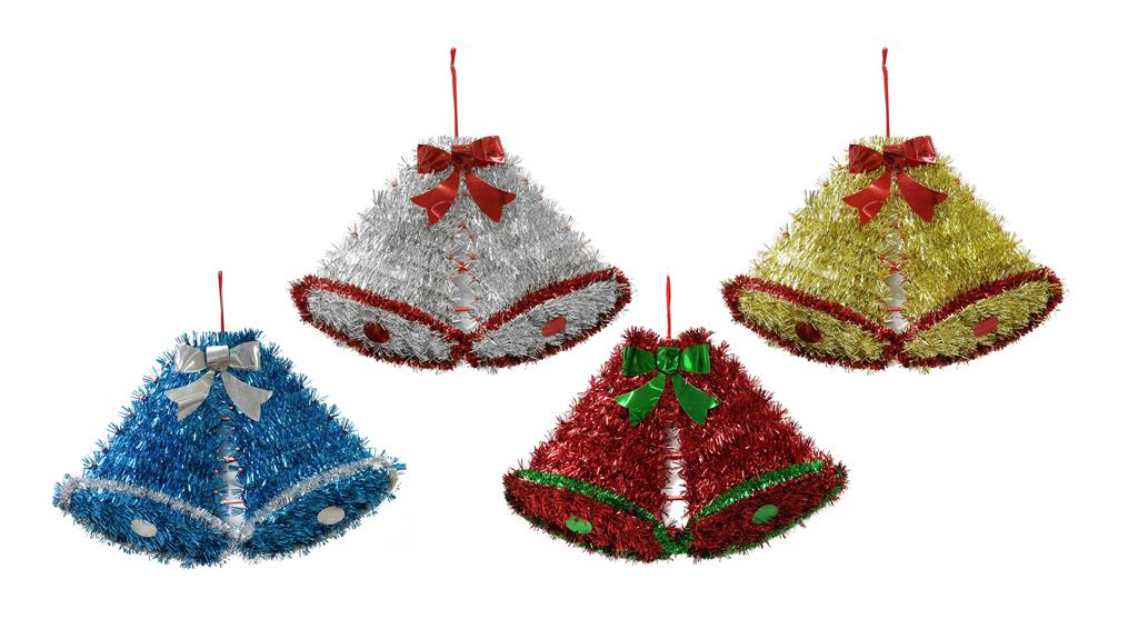 TINSEL TWIN BELL 36x23cm assorted - Click Image to Close