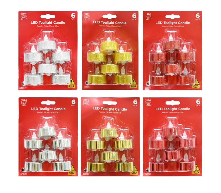 LED Glitter/shiny Tealight Candles 6 Pack - Click Image to Close