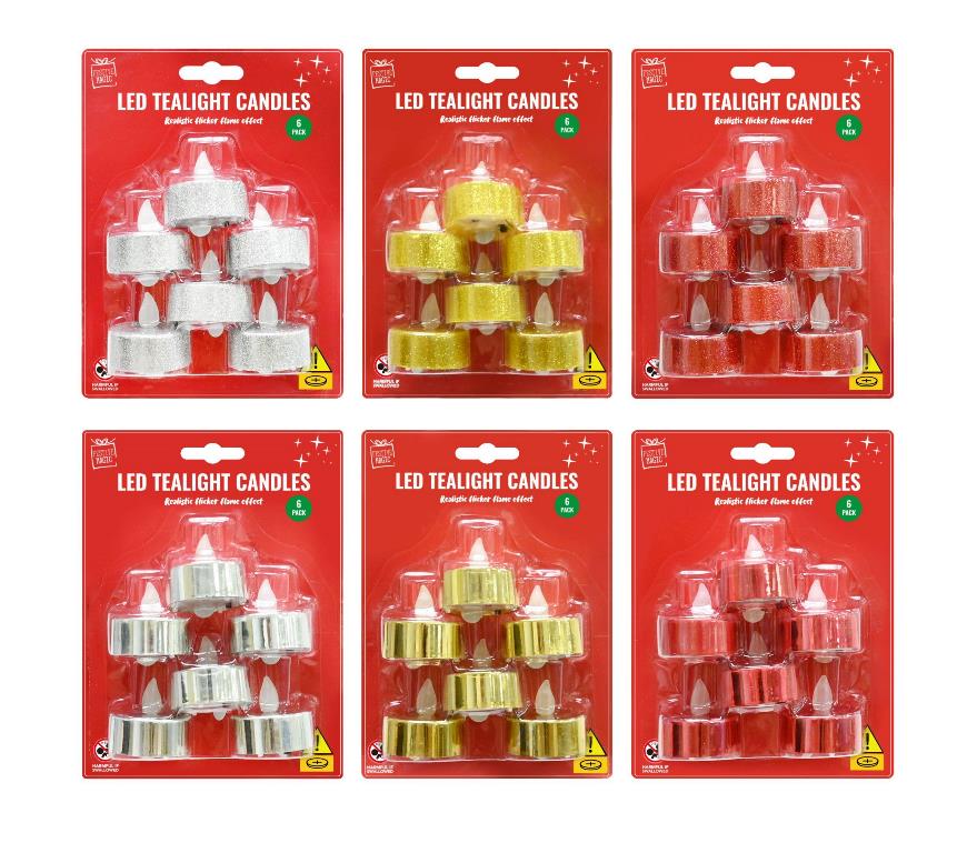 LED Glitter/shiny Tealight Candles 6 Pack - Click Image to Close