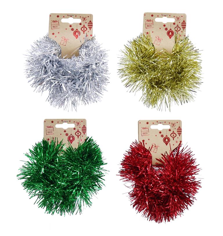 Hair Scrunchie With Tinsel Pom Pom ( Assorted Colours ) - Click Image to Close