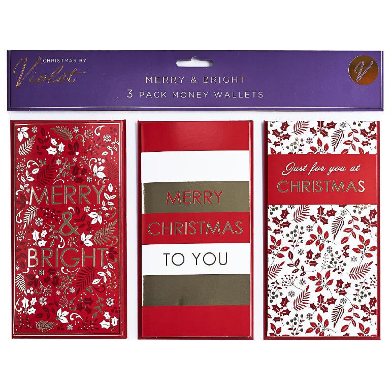 Merry & Bright 3 Pack Money Wallets - Click Image to Close
