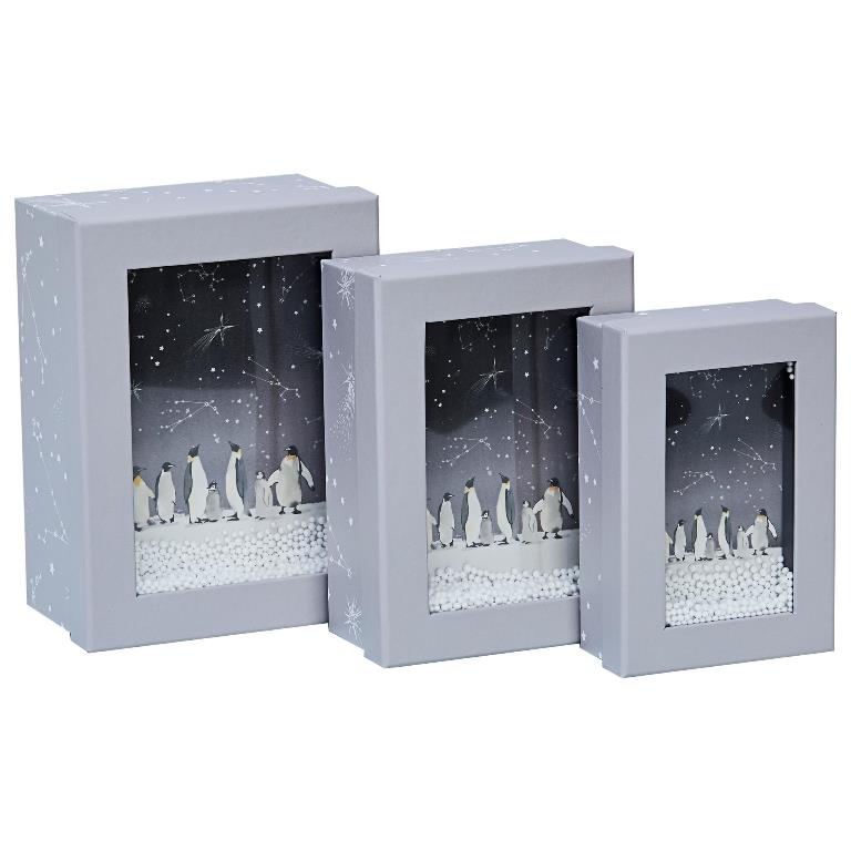 Christmas Set Of 3 Window Box Arctic Skies - Click Image to Close