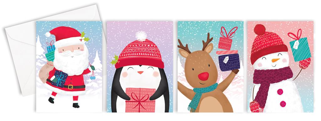 Christmas Cards - 16 Mini Cube - Cute Character - Click Image to Close