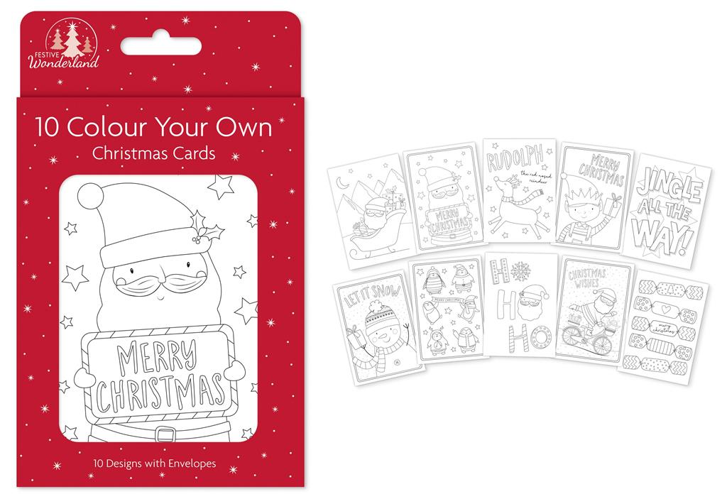 Christmas Cards Colour Your Own Cards 10 Pack - Click Image to Close