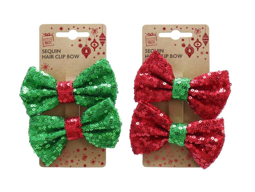 Hair Clip Sequin Bow ( Assorted Colours ) - Click Image to Close