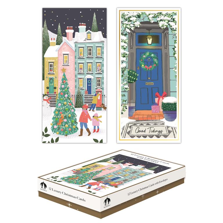 Christmas 12 cards Slim Boxed Contemporary Scene - Click Image to Close