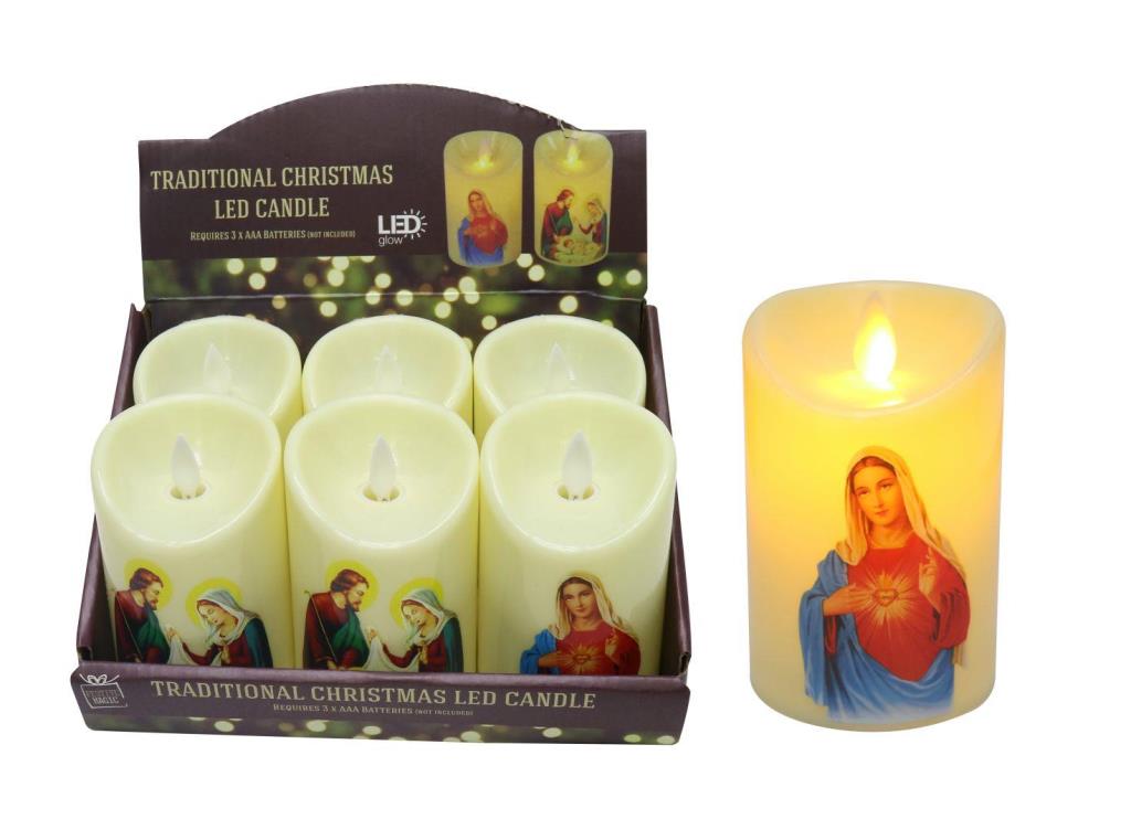 LED Pillar Candle Nativity Printed 10.5cm - Click Image to Close