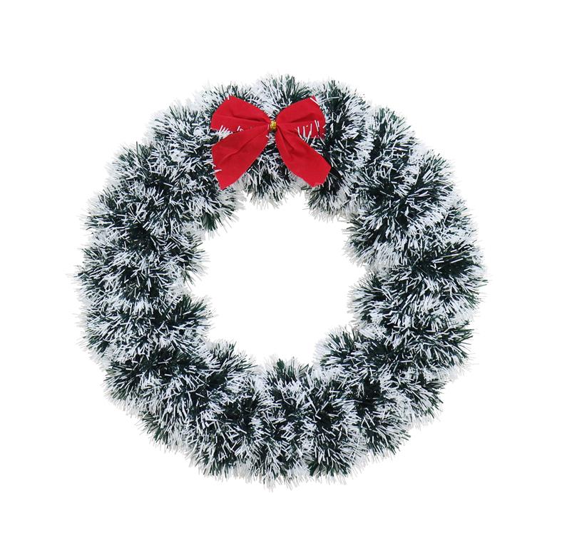 Tinsel Snowy Wreath 27cm With Bow - Click Image to Close