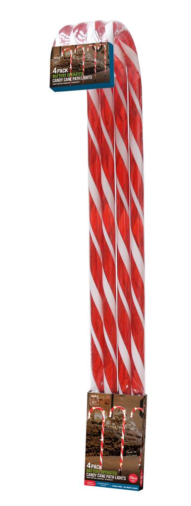 LED Timer Candy Cane Path Lights 4Pc - Click Image to Close