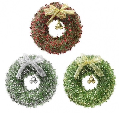 Tinsel Wreath 40cm With Stars & Bells & Bow - Click Image to Close