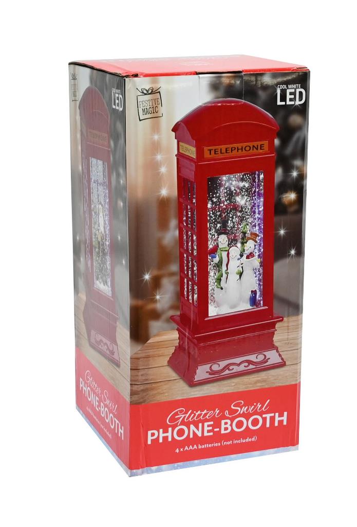 LED Swirling Glitter Santa Telephone Box 26cm - Click Image to Close