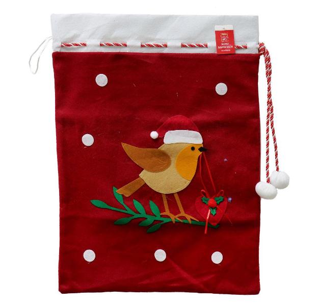 Santa Sack 44X60cm Robin Motif - Click Image to Close