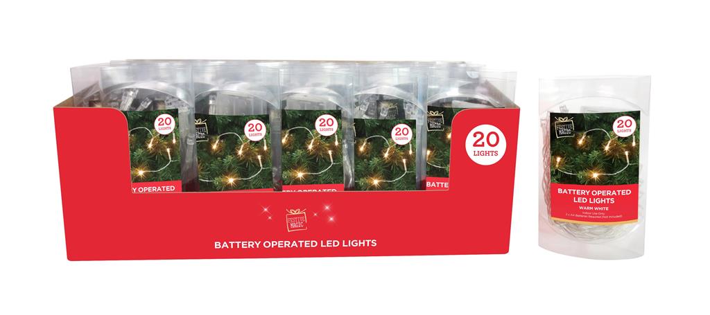 BATTERY OPERATED LED STRING LIGHTS 20 WARM WHITE - Click Image to Close
