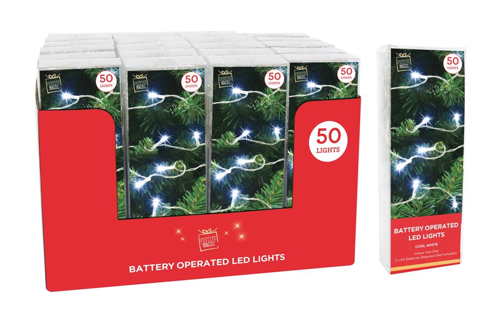 BATTERY OPERATED LED STRING LIGHTS 50 WHITE - Click Image to Close
