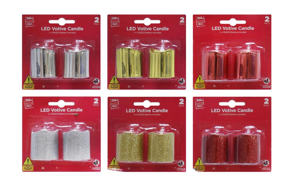 LED Votive Candle Glitter/Shiny 2 Pack ( Assorted ) - Click Image to Close