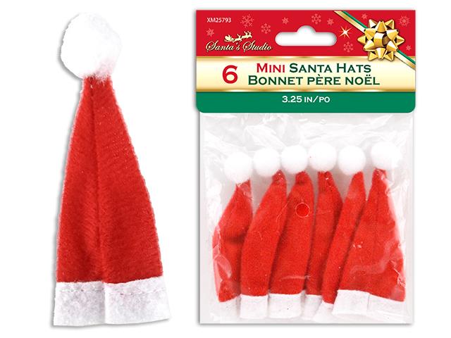 Mini Craft Santa Hats 3.25" 6 Pack - Click Image to Close
