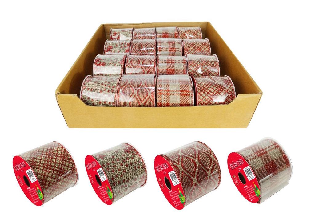Christmas Ribbon Nature With Red Print 2.7m ( Assorted ) - Click Image to Close