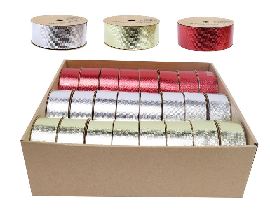 Metallic Embossed Ribbon 10m ( Assorted Colours ) - Click Image to Close