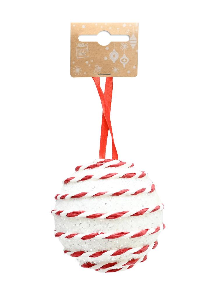 Glitter Candy Stripe Bauble 80Mm - Click Image to Close
