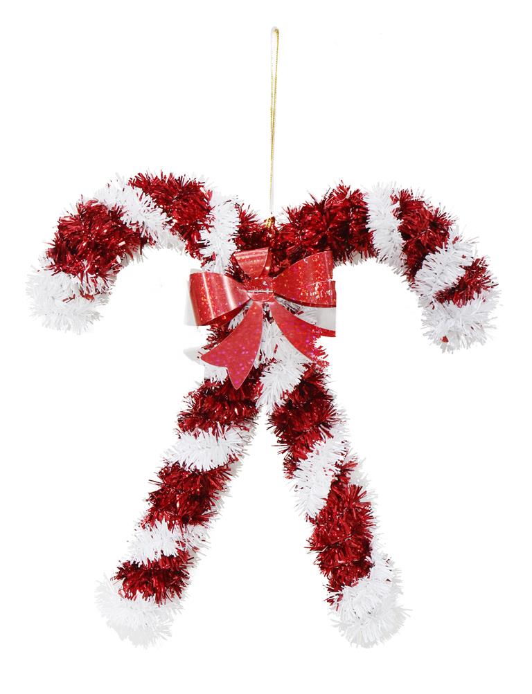 TINSEL CROSS CANDY CANE 17x16cm - Click Image to Close
