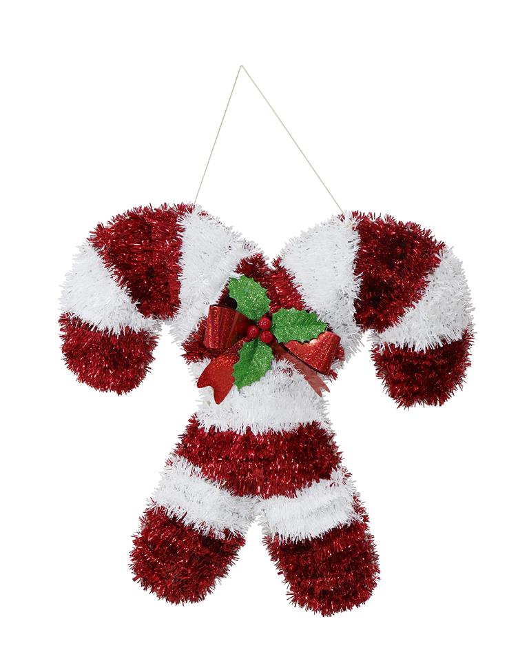 TINSEL CROSS CANDY CANE 47x45cm - Click Image to Close