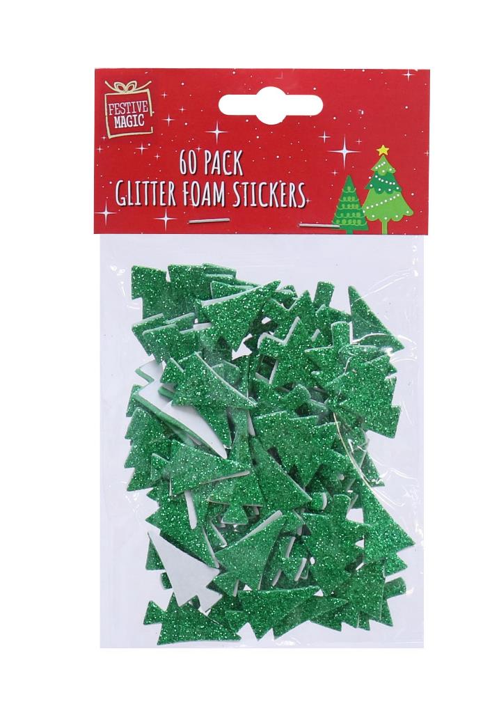 Glitter Tree Foam Stickers 60 Pieces - Click Image to Close
