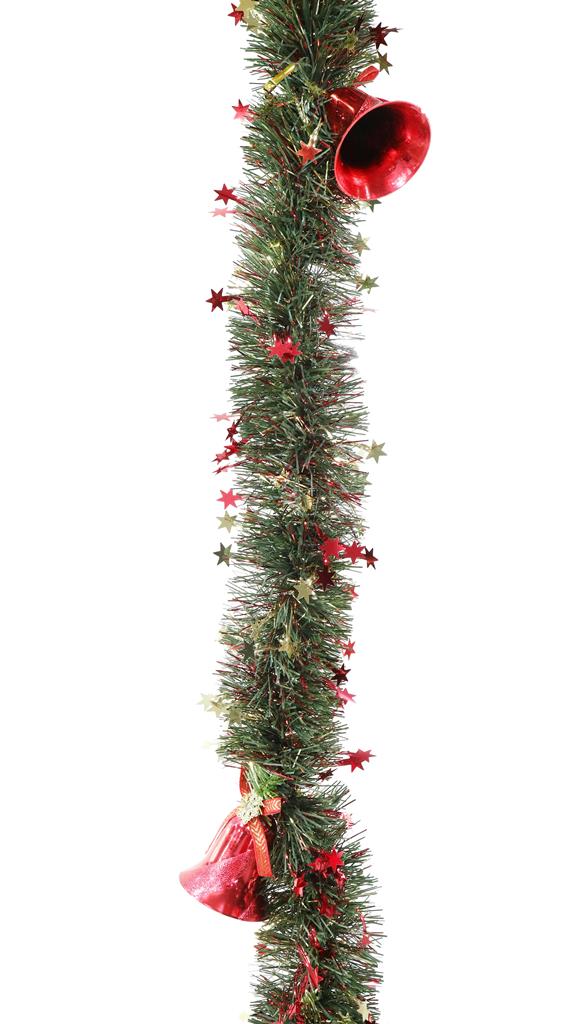 Green Tinsel 2M With Bells - Click Image to Close