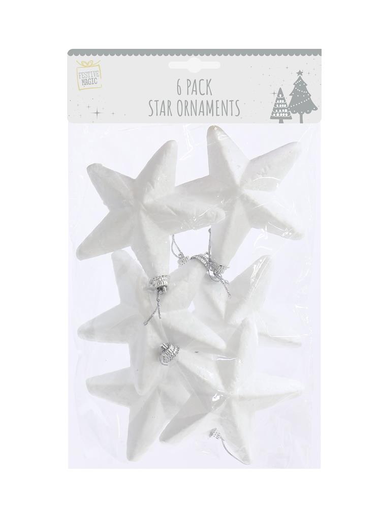 Christmas Polystyrene Hanging Stars 6 Pack - Click Image to Close