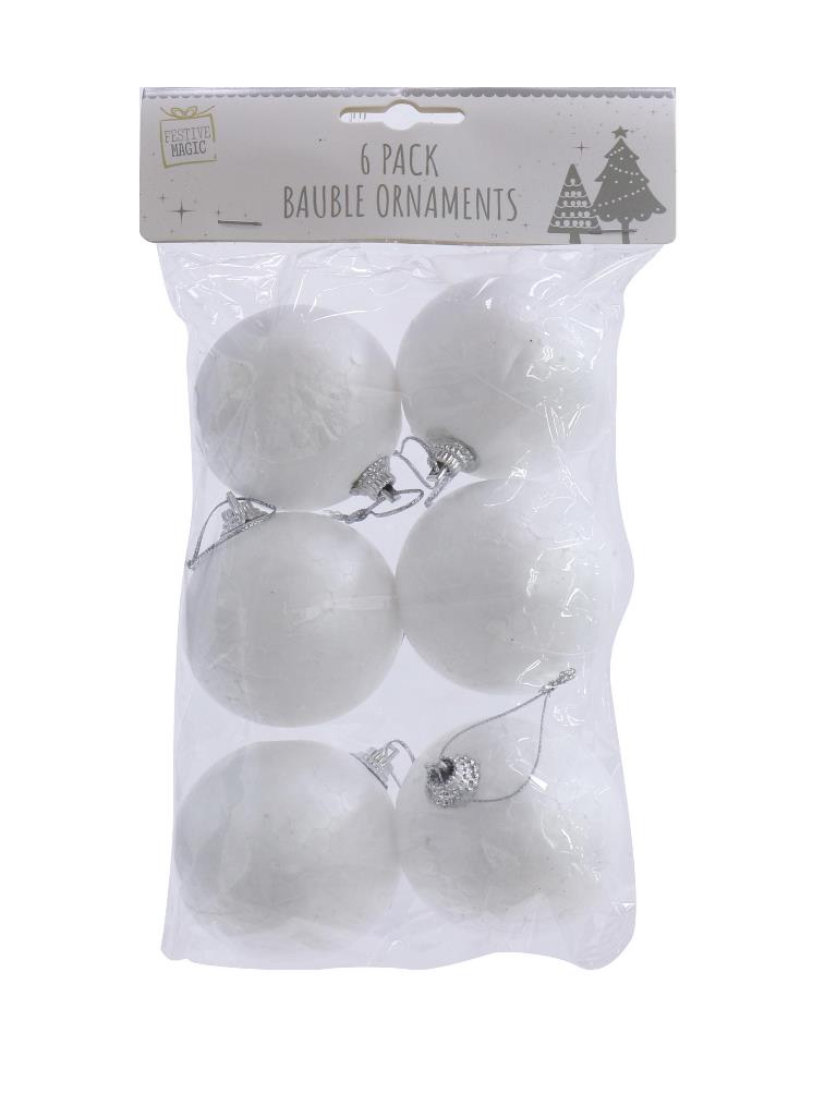 POLYSTYRENE HANGING BAUBLES 6pk - Click Image to Close