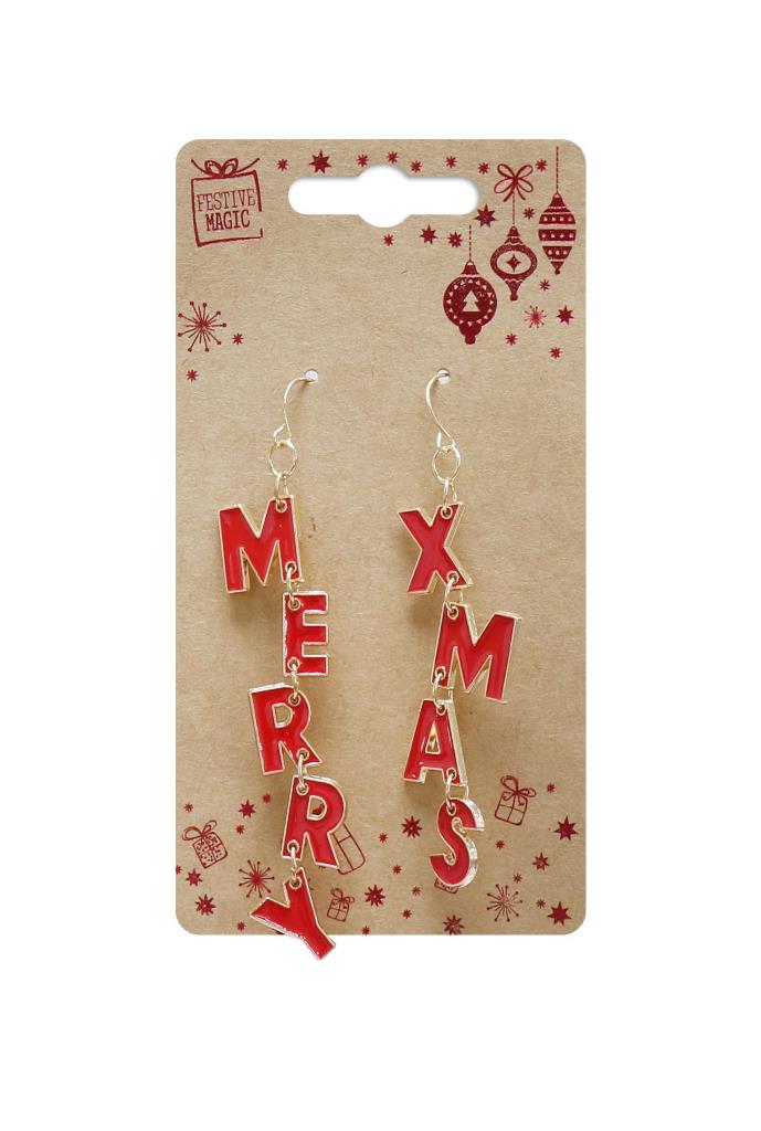 Metal Merry Christmas Dangly Earrings - Click Image to Close