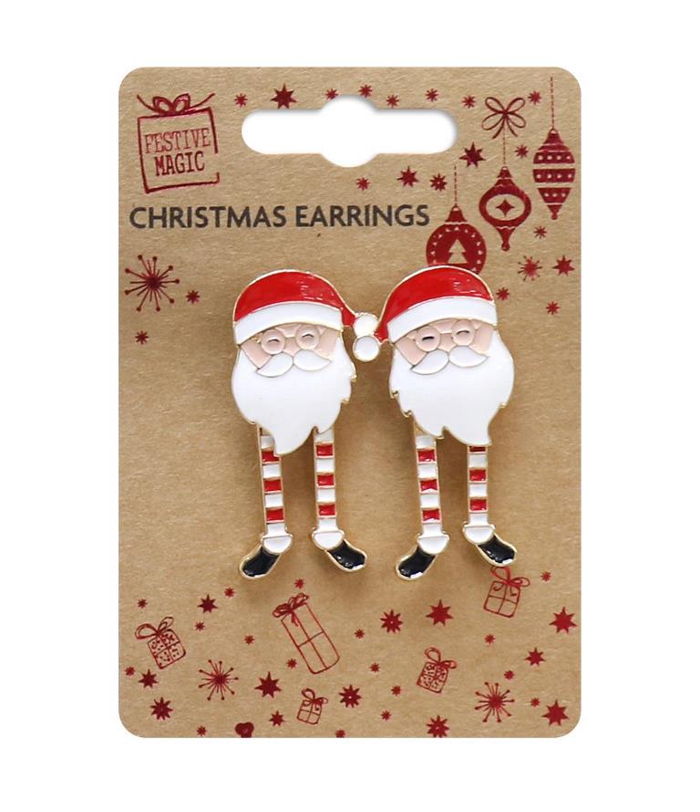 Metal Santa Dangly Earrings - Click Image to Close