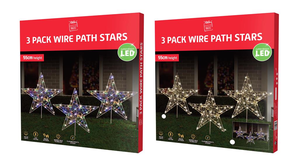 STARRY WIRE PATH STAR LIGHTS 3pc MULTI - Click Image to Close