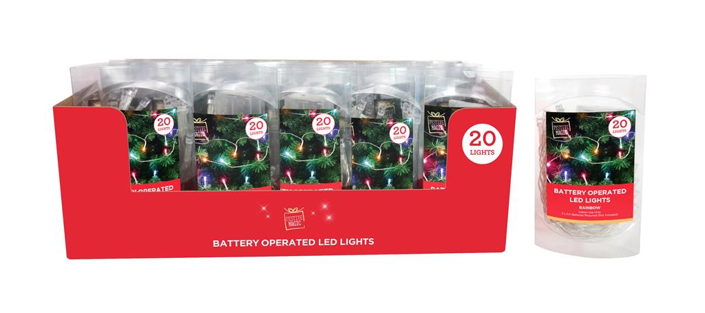 LED STRING LIGHTS 20 RAINBOW BATTERY OPERATED - Click Image to Close