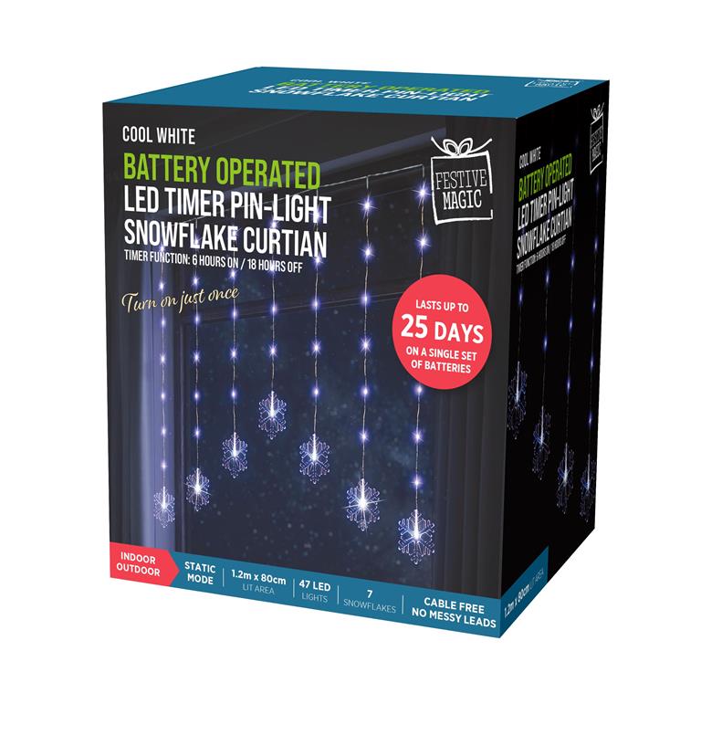 LED PIN LIGHTS SNOWFLAKE CURTAIN COOL BATTERY OPERATED - Click Image to Close