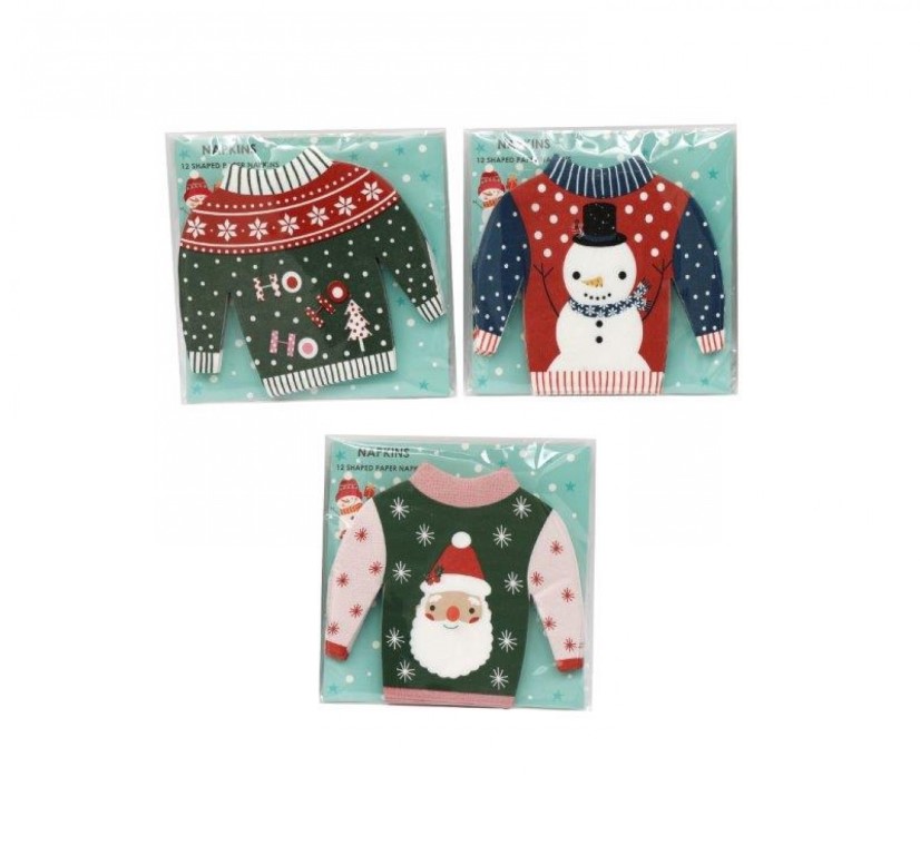 Christmas Jumper Napkins 12 Pack ( Assorted Designs ) - Click Image to Close