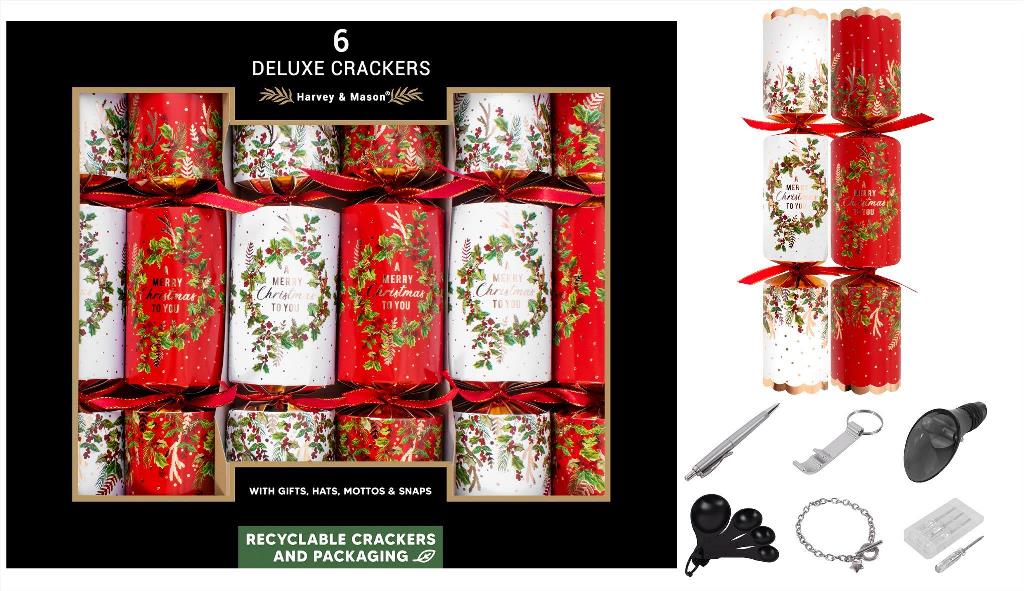Christmas Crackers 13.5" x 6 Deluxe Wreath And Holly - Click Image to Close
