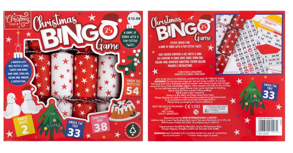 Christmas 6 Christmas Bingo 9" Crackers - Click Image to Close
