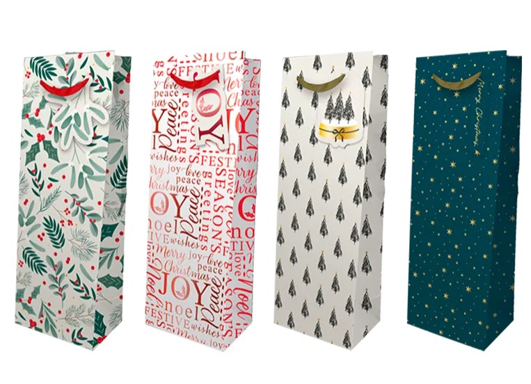 Christmas Luxury Foiled Bottle Bag - Click Image to Close