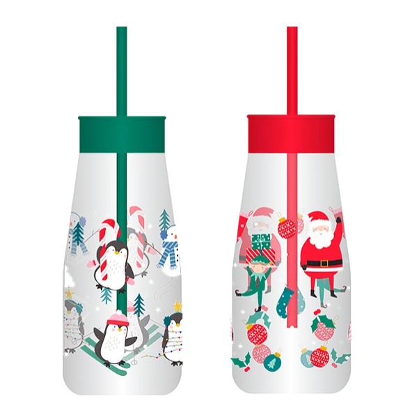 Christmas Kids Plastic Milk Jar & Straw - Click Image to Close