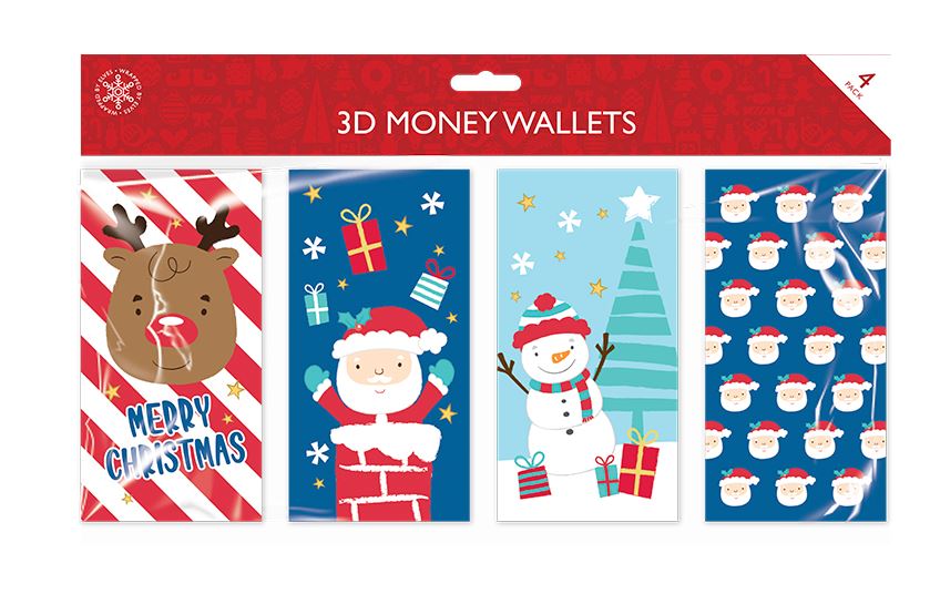 Christmas Money Wallets - 4 Pack - Click Image to Close