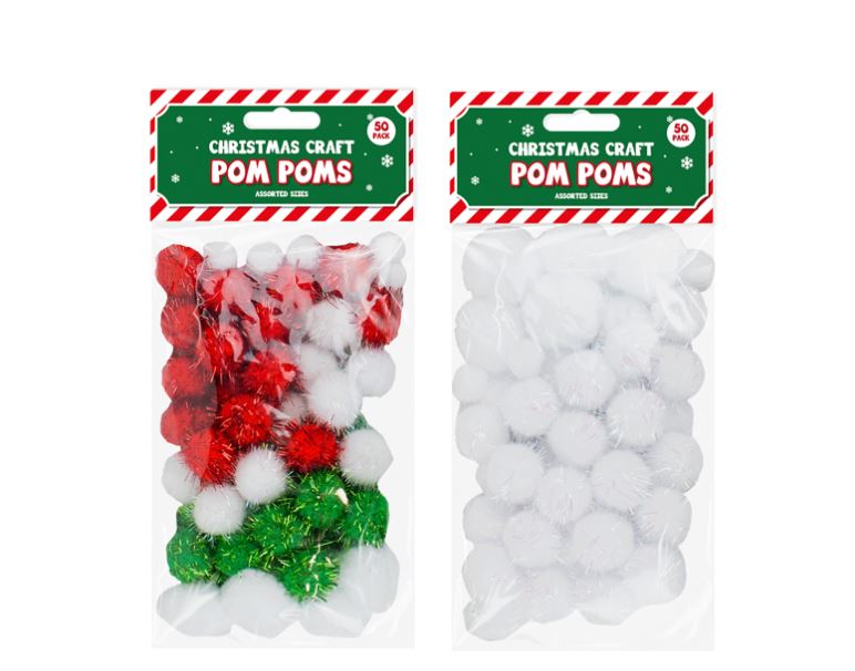 Christmas Craft Pom Pom 50Pack - Click Image to Close