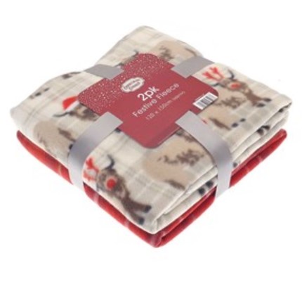 Festive Design Fleece Throws 125x150cm - Highland Cow - Click Image to Close
