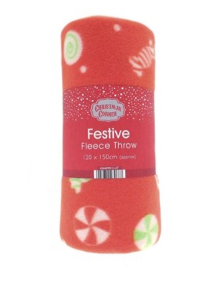 Candy Cane Festive Design Fleece Blanket Throws 120x150cm - Click Image to Close