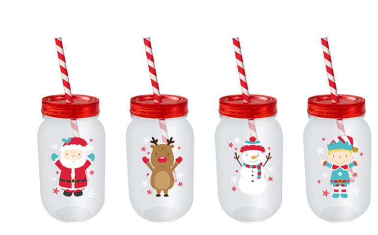 Christmas Mason Drinking Jar & Straw - Click Image to Close