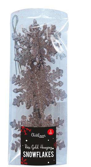 Rose Gold Hanging Snowflakes 3 Pack - Click Image to Close