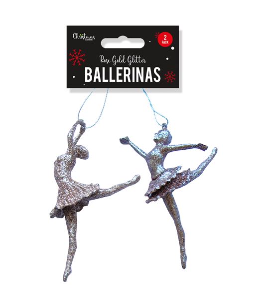 Rose Gold Glitter Ballerina Decorations - 2 Pack - Click Image to Close