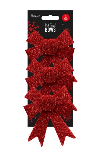 Red Tinsel Bows - 3 Pack - Click Image to Close
