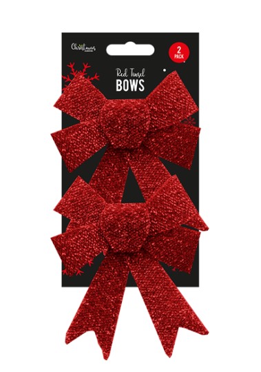 Red Tinsel Bows - 2 Pack - Click Image to Close